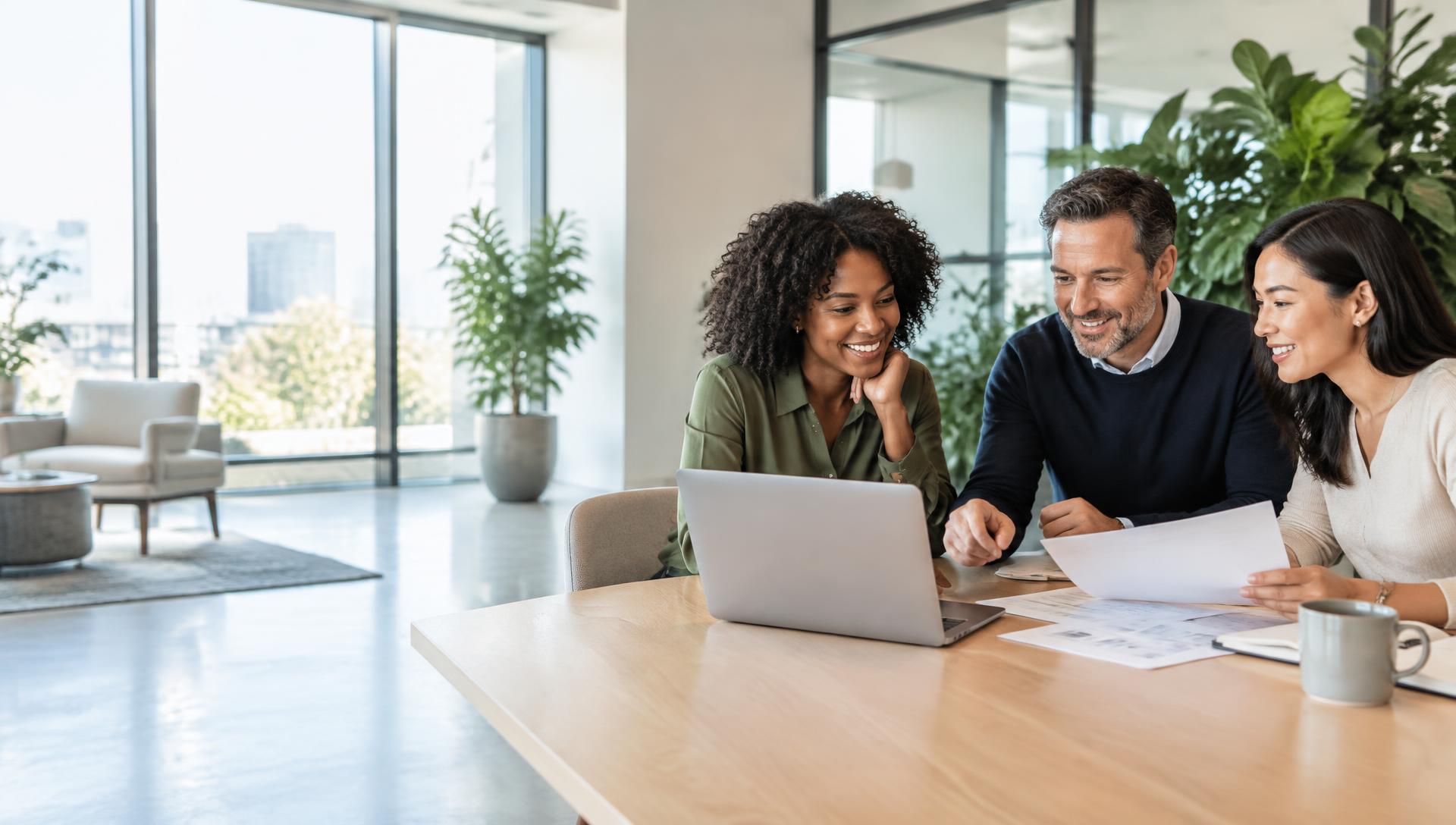 Business professionals collaborating on payroll and business planning